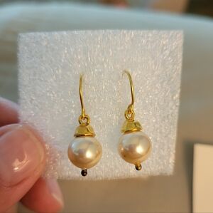 Pearl Earrings Glass Based Simulated - 14 Karat Gold Wires